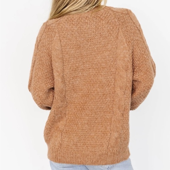 In Loom Tan Camel Brown Chunky Cable Knit Wool Sweater Size S NWT - Picture 11 of 16
